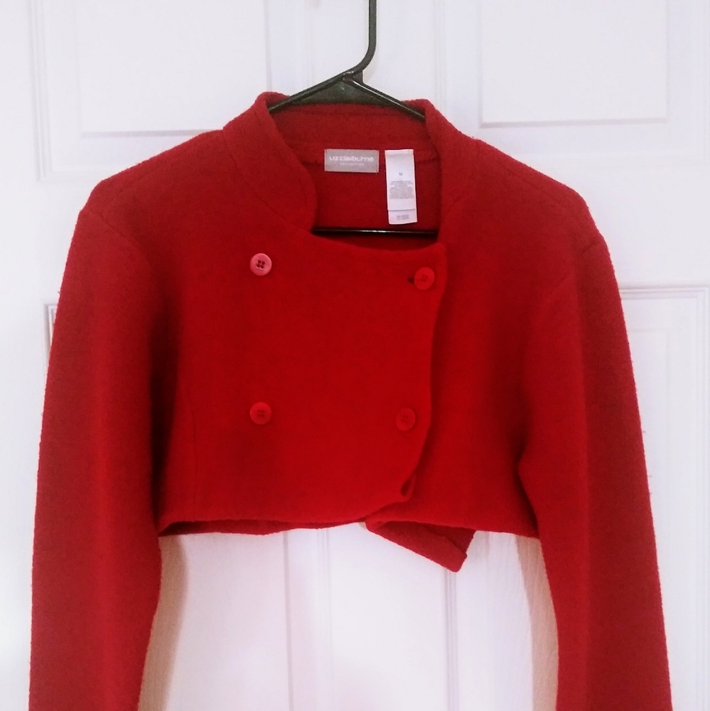 Red double breasted cropped sweater wool material